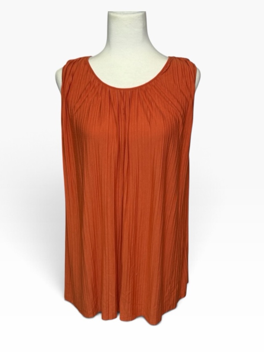 Sundance Pleated Orange Sleeveless Tunic Blouse